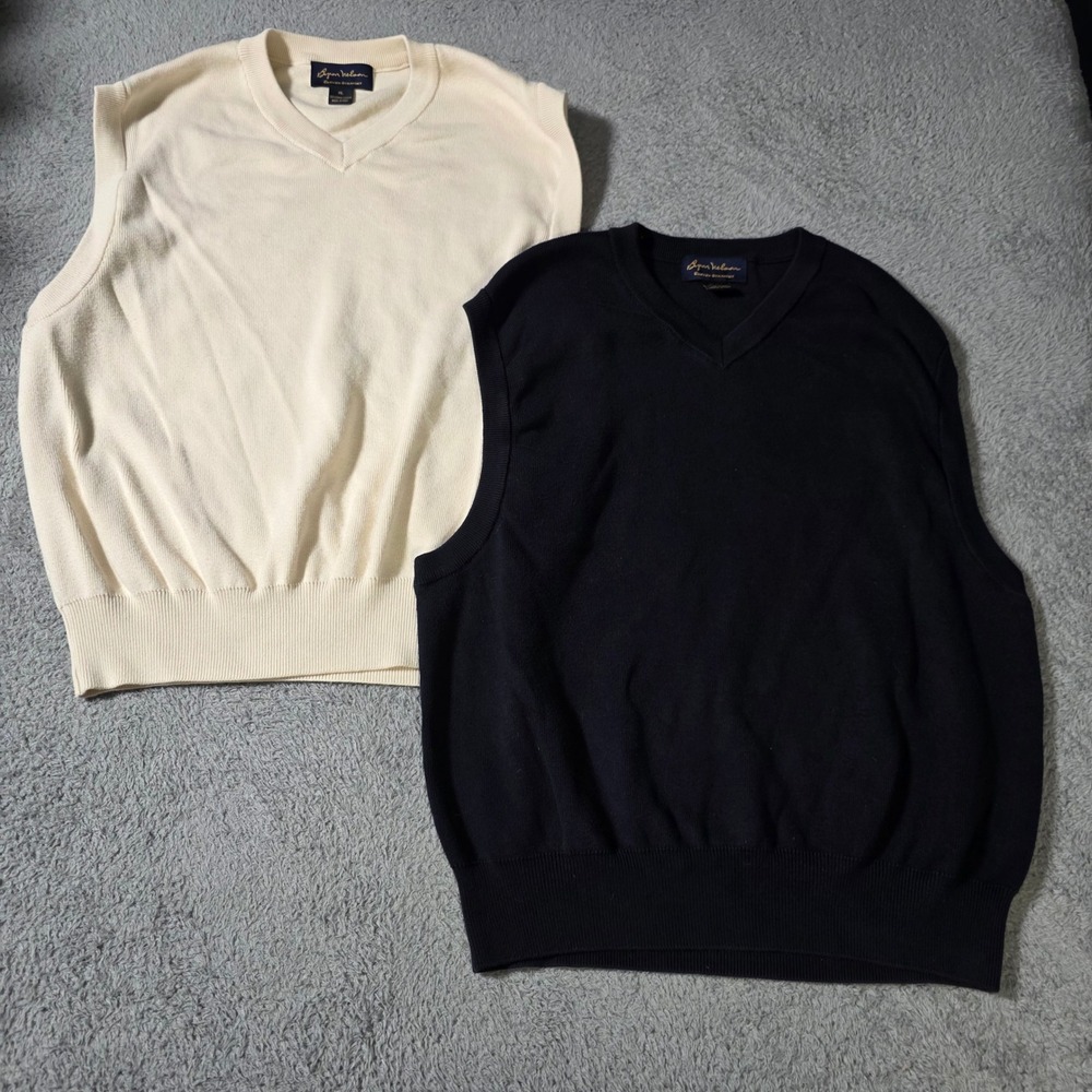 Byron Nelson Mens XL Sweater Vest Set Navy Cream Pima Cotton V-Neck 2pk